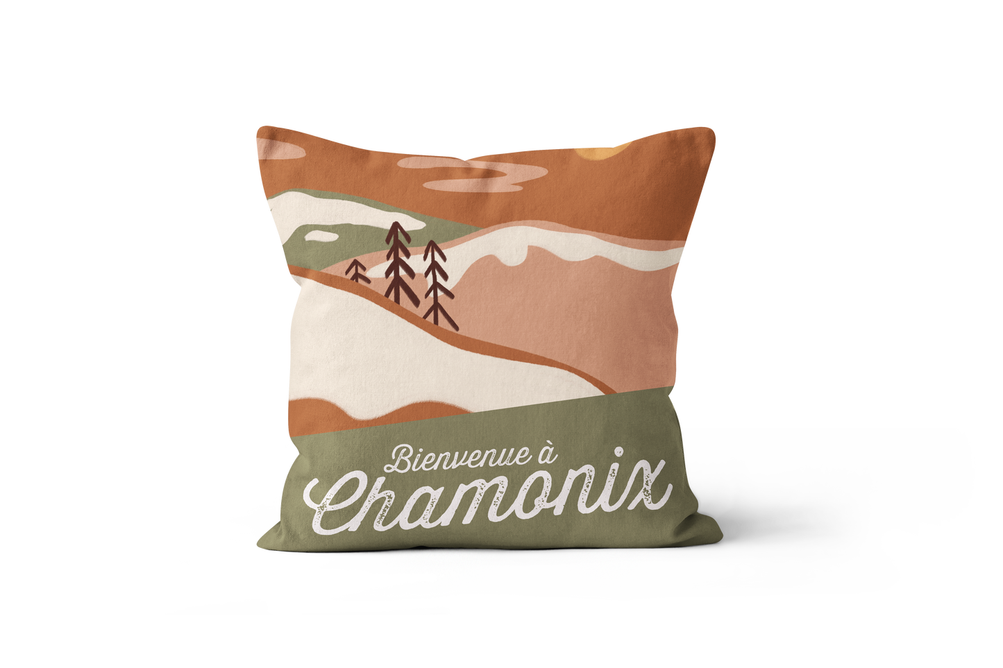 Coussin Bienvenue à…, illustration avec le texte 'Bienvenue à...'