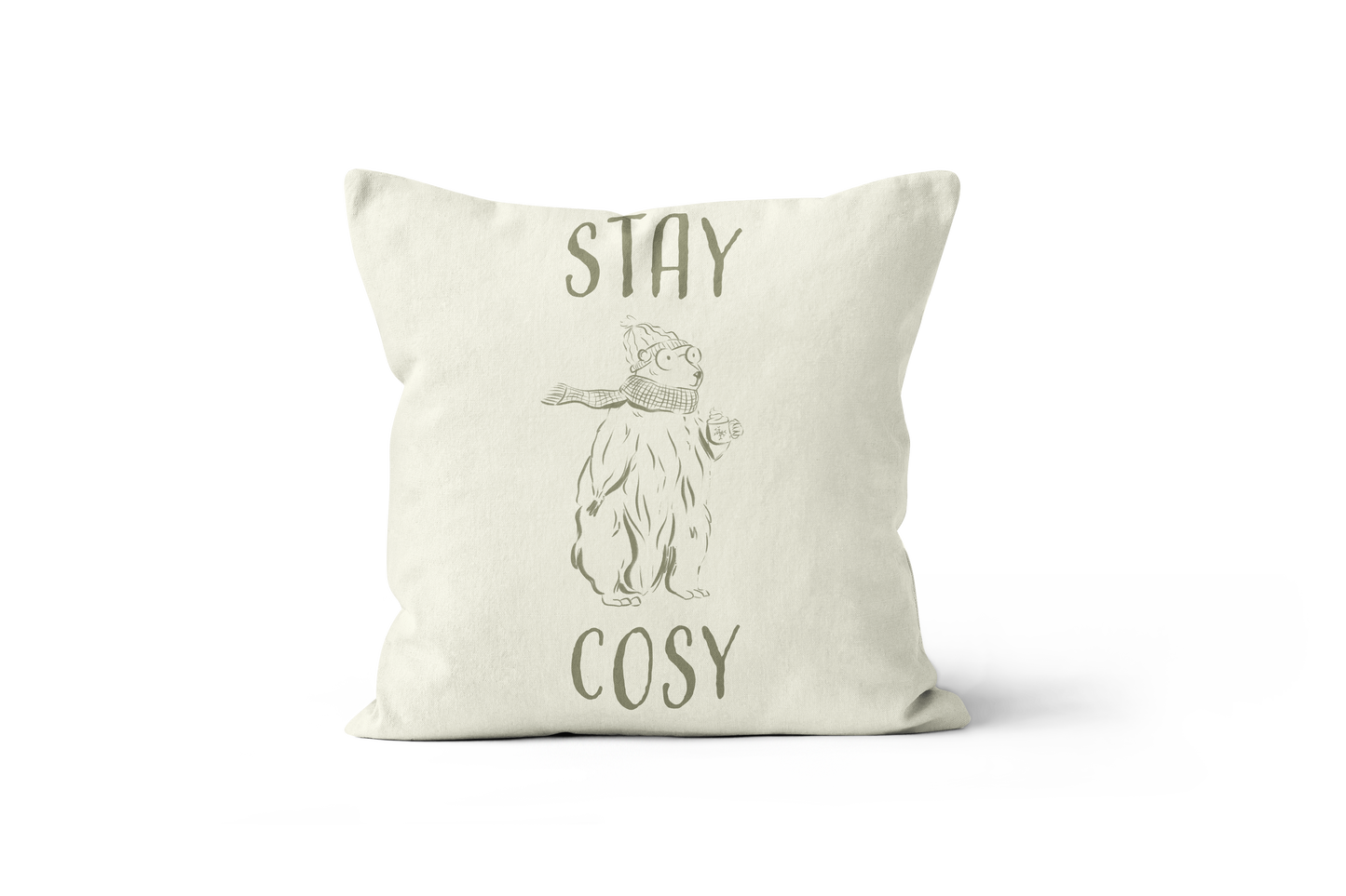 Coussin Stay Cosy, illustration avec le texte 'Stay Cosy'