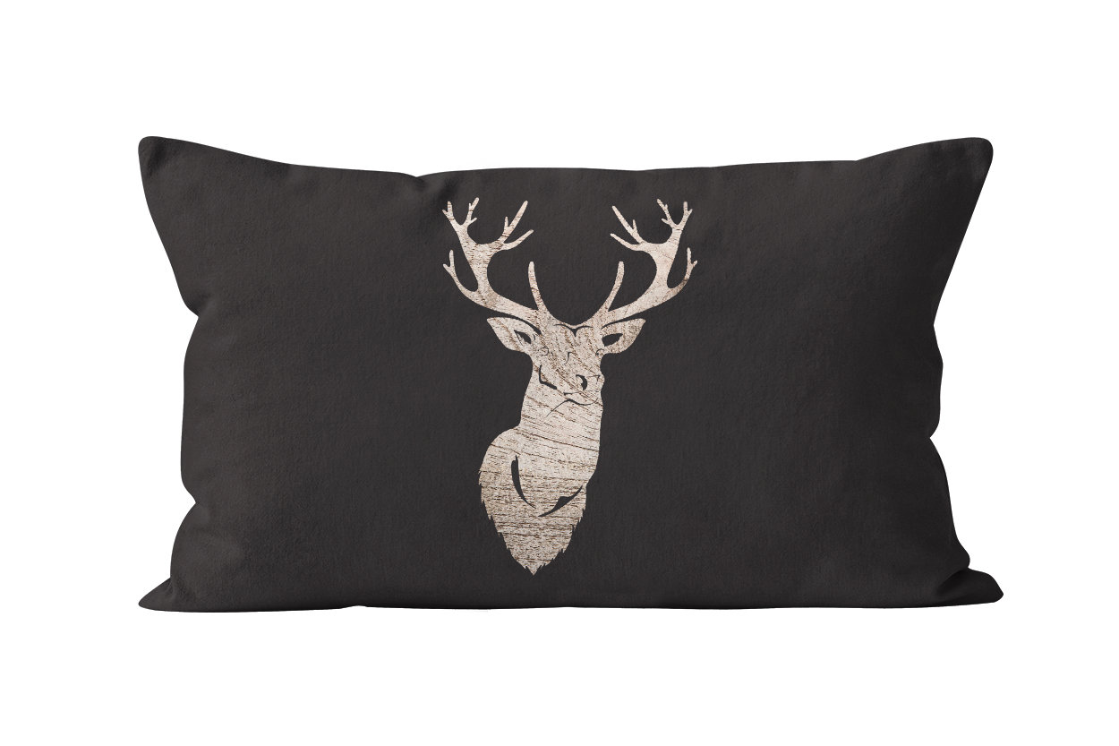 Coussin déco cerf effet bois en velours