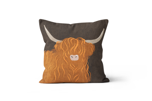 Coussin Highland, illustration de vache highland