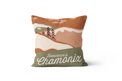 Coussin Bienvenue à…, illustration avec le texte 'Bienvenue à...'