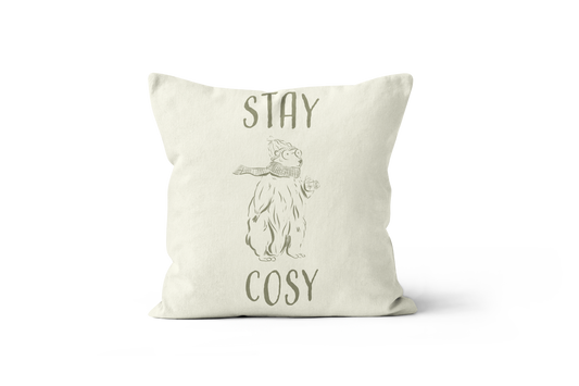 Coussin Stay Cosy, illustration avec le texte 'Stay Cosy'