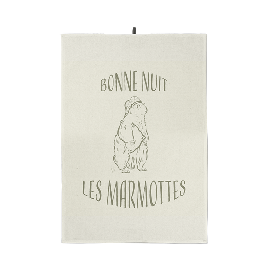Torchon Bonne nuit les marmottes, illustration de marmottes