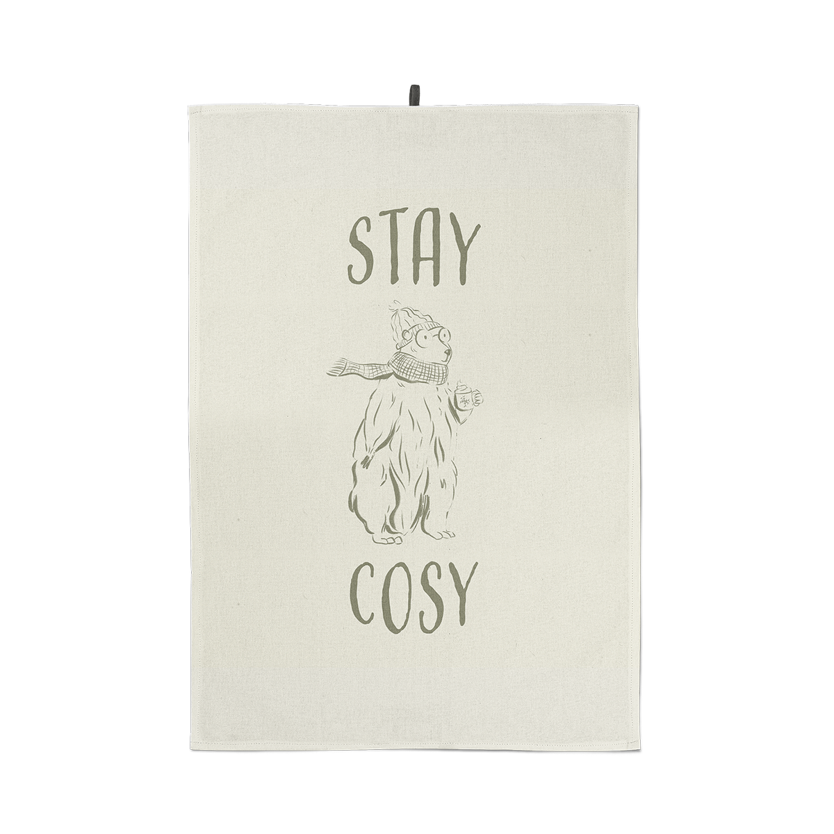 Torchon Stay Cosy, illustration avec le texte 'Stay Cosy'