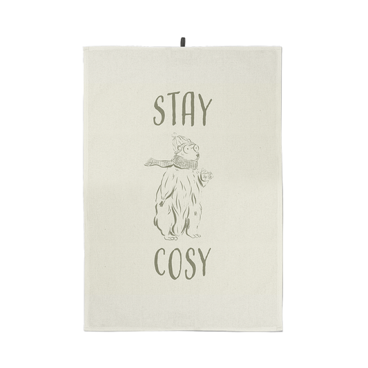 Torchon Stay Cosy, illustration avec le texte 'Stay Cosy'